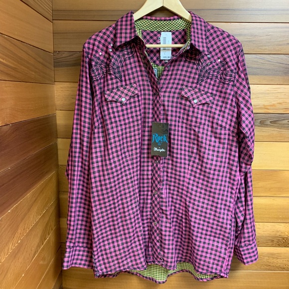 Wrangler Tops - NWT Wrangler Rock 47 Checkered Western Rodeo Shirt